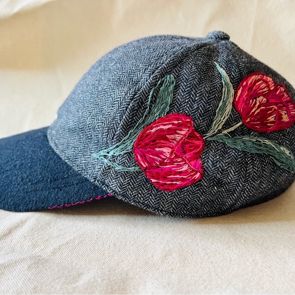 Banana Republic new upcycled Navy Herringbone Baseball Hat with Tulip Embroidery main image 8